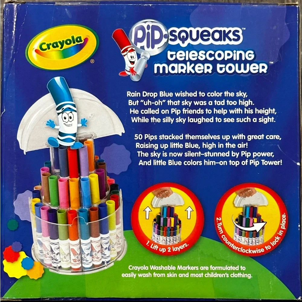 New Crayola Pip Squeaks 50 Marker Set with Telescoping Tower